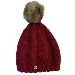 Brekka Beanie Women Fuchsia Pink Acrylic And Nylon Faux Fur Pompom‎ Lined Small